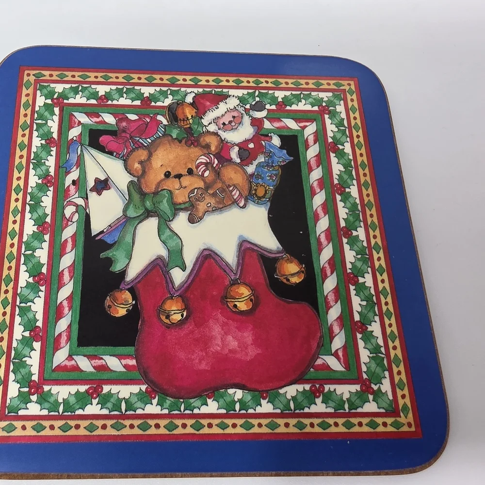 Pimpernel Coasters Bears Cjrostmas SET OF 6 vintage Cork Back